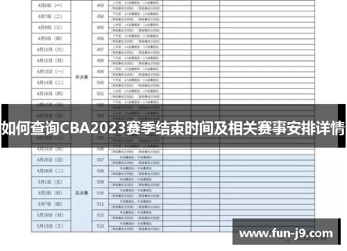 如何查询CBA2023赛季结束时间及相关赛事安排详情