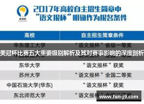 美冠杯比赛五大重要级别解析及其对赛事影响的深度剖析