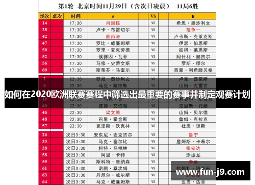 如何在2020欧洲联赛赛程中筛选出最重要的赛事并制定观赛计划 如何在2020欧洲联赛赛程中筛选出最重要的赛事并制定观赛计划